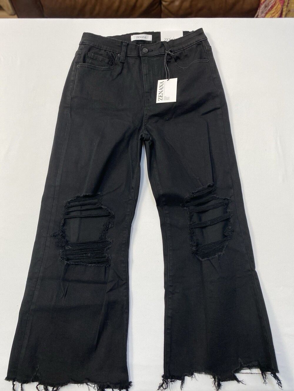 Zenana Black Distressed High Rise Wide Leg Jeans Large NWT Grunge Streetwear Y2K